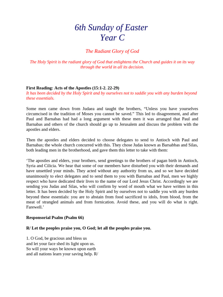 6th Sunday of Easter Year C Reflections | PDF | Paul The Apostle | Barnabas