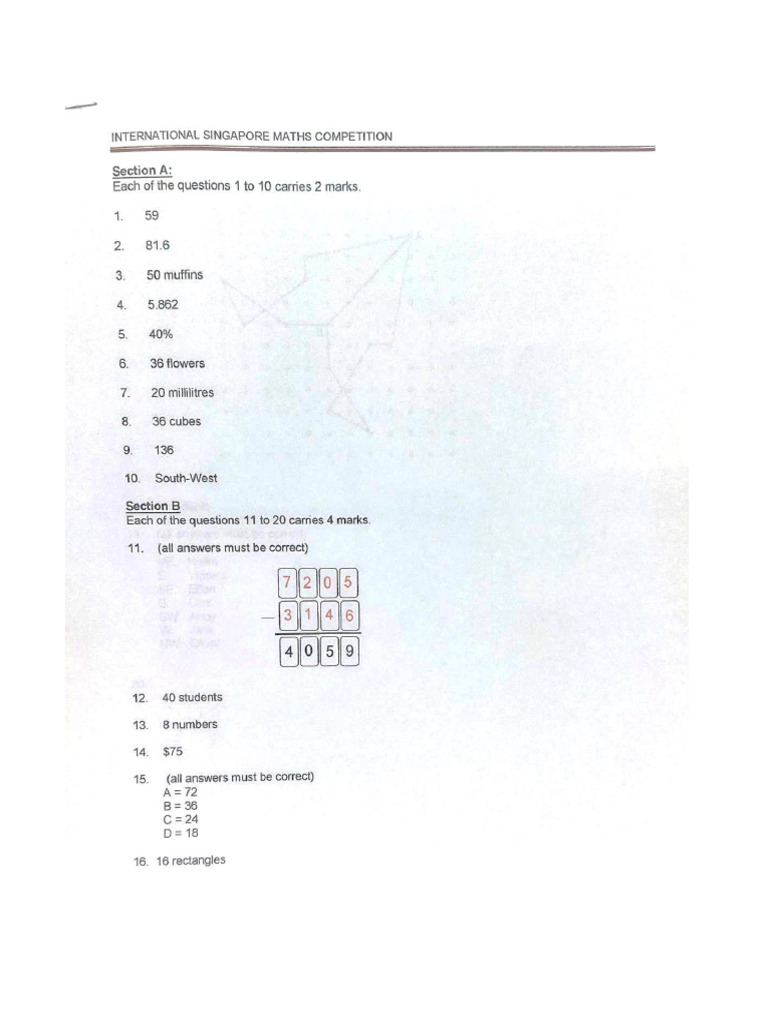 Singaporean Math P5 Answer Key | PDF