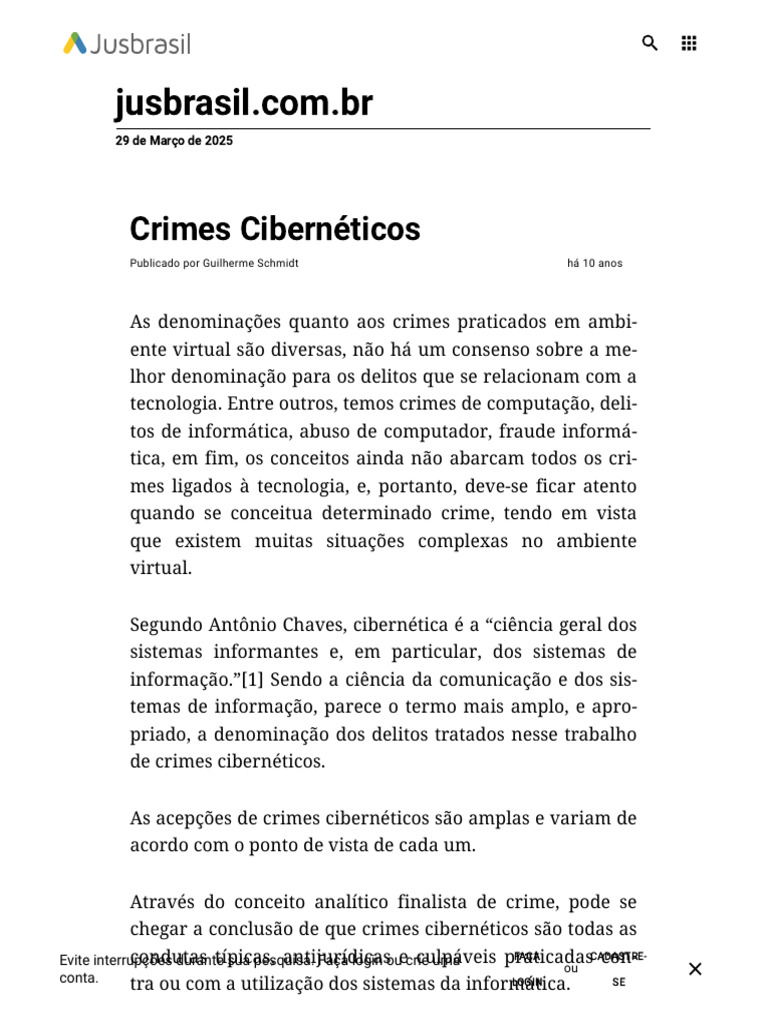 Definição e Classificação de Crimes Cibernéticos | PDF | Crimes ...