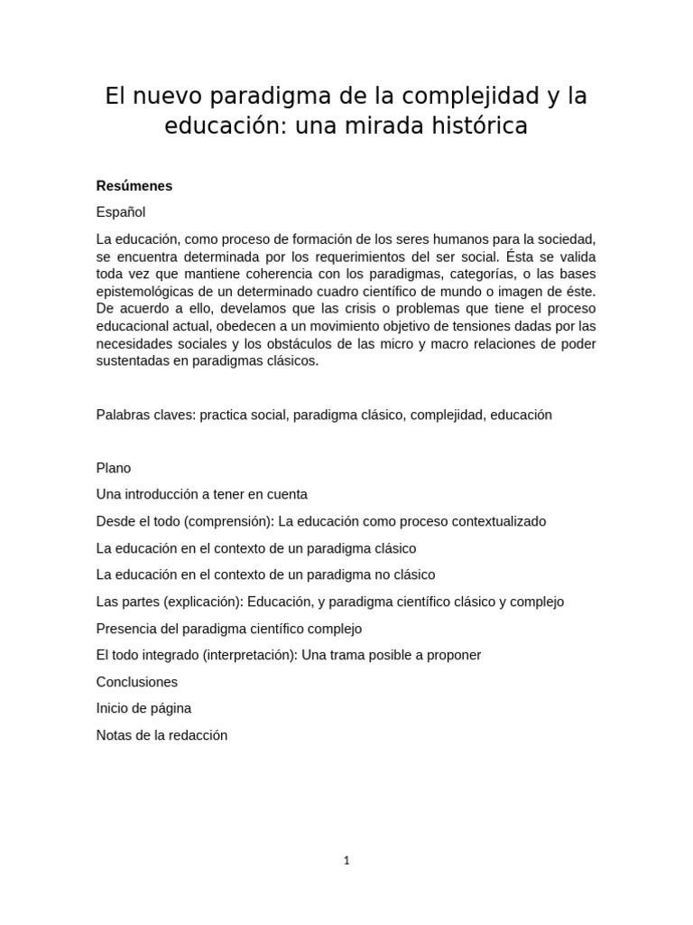Educación y Paradigmas de Complejidad | PDF | Conocimiento | Paradigma