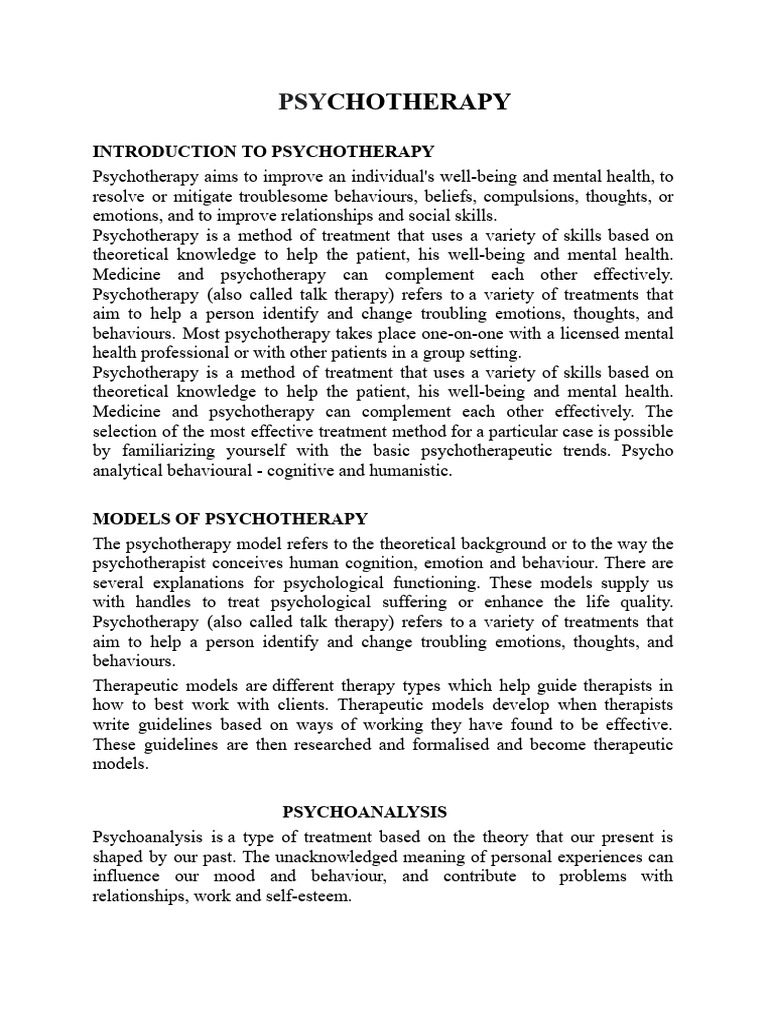 Understanding Psychotherapy Models | PDF | Psychotherapy | Cognitive ...