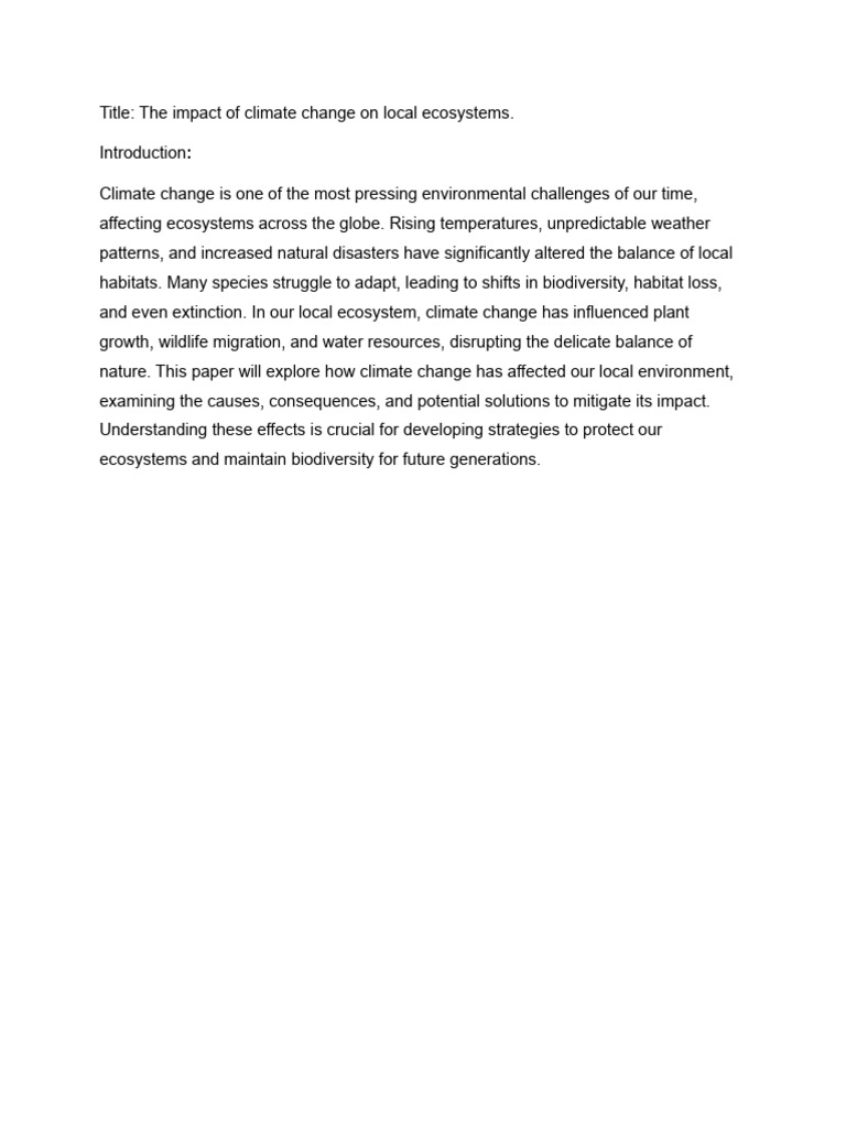 The Impact of Climate Change On Local Ecosystems | PDF