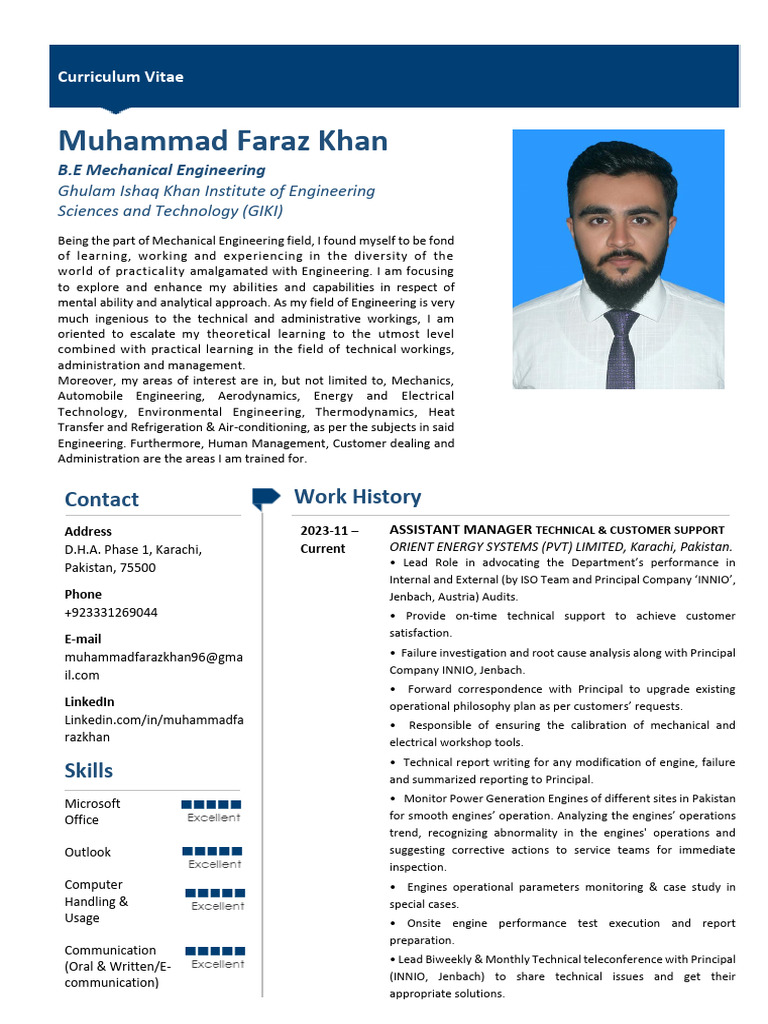 Muhammad Faraz Khan's CV Overview | PDF