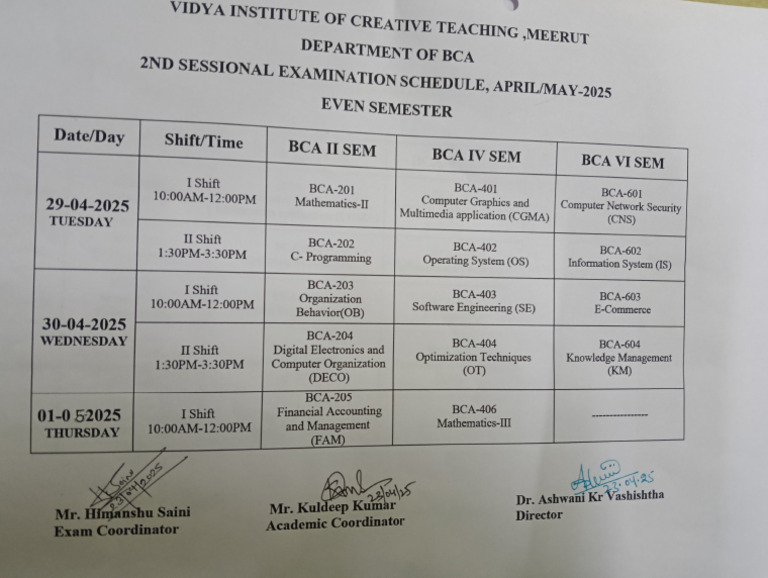 2nd Sessional Date Sheet | PDF