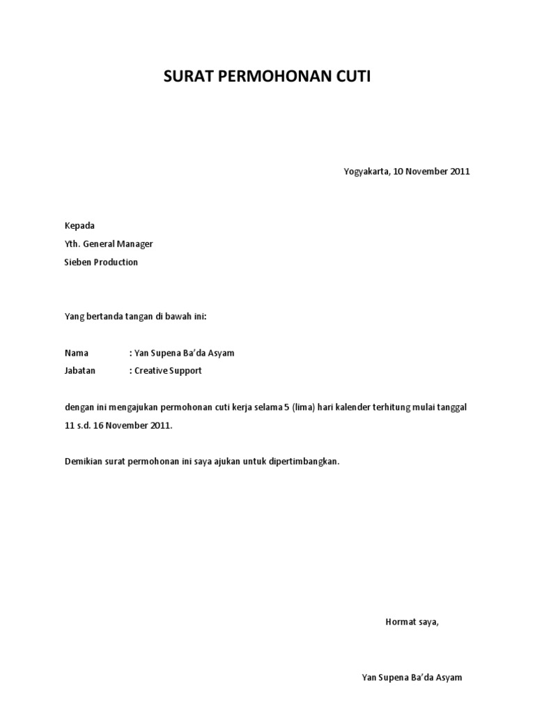 Surat Permohonan Cuti Pdf