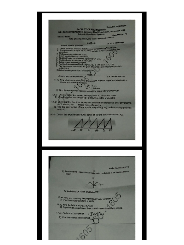 Signals and Systems Exam Questions | PDF | Fourier Transform | Laplace ...
