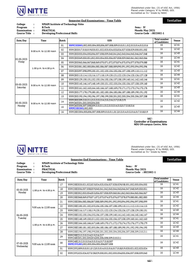 4th Sem - DPS SEE Time Table | PDF