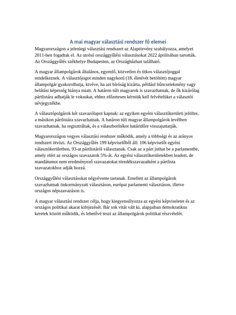 Magyar Valasztasi Rendszer Essze | PDF