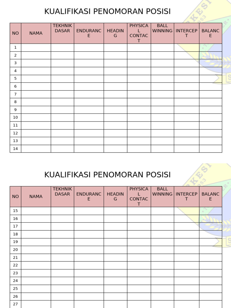 KUALIFIKASI PENOMORAN POSISI BACK | PDF