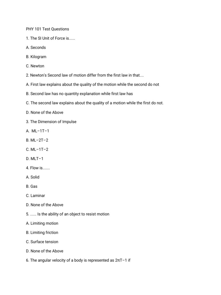 Phy 101 Test c.c-1 | PDF