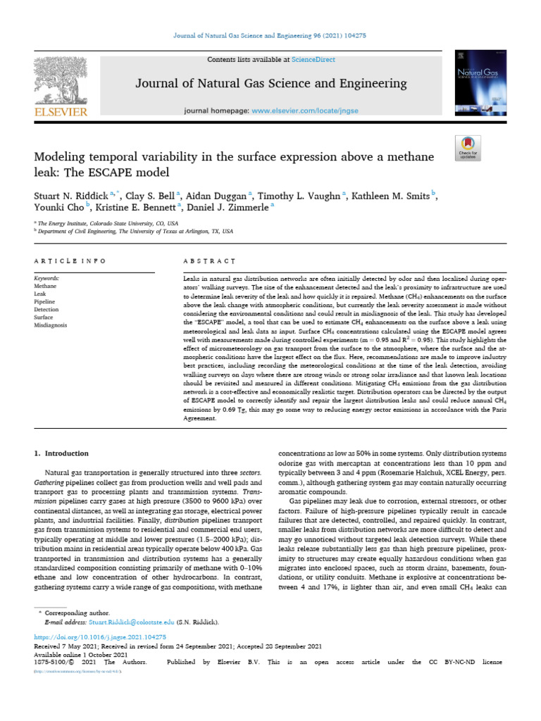 ESCAPE Model for Methane Leak Assessment | PDF | Methane | Diffusion