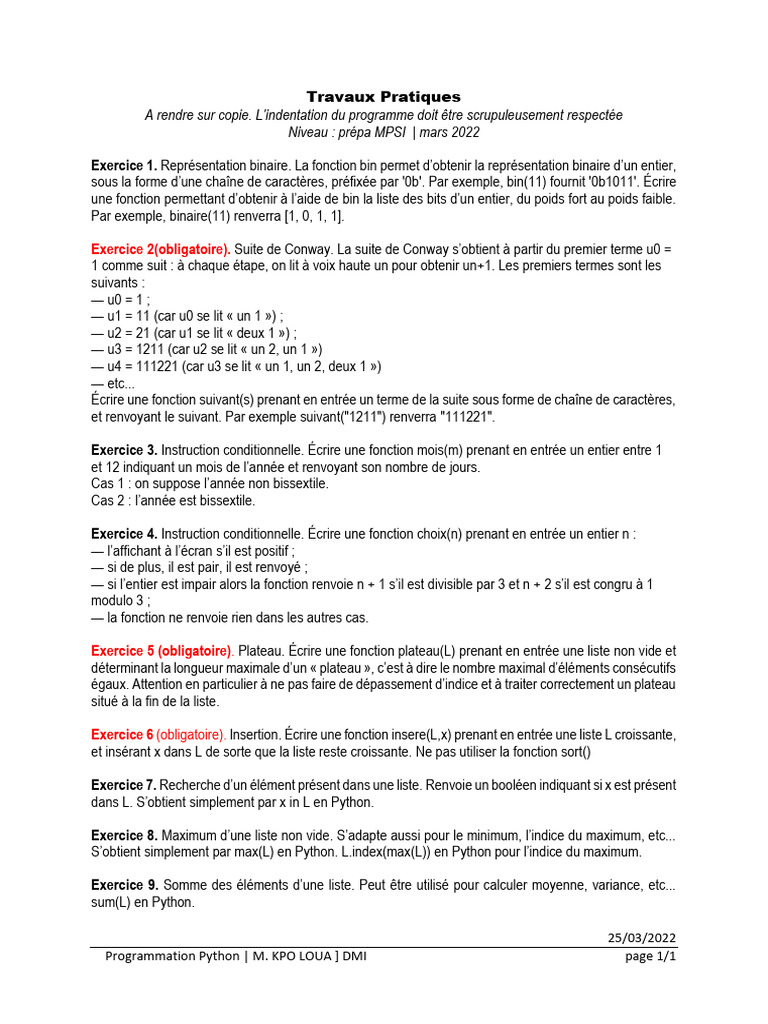 Exercices Python pour prépa MPSI | PDF