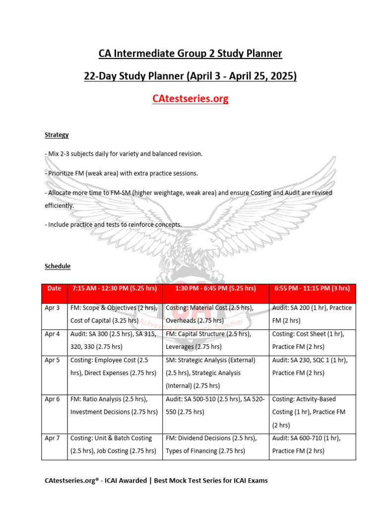 CA Inter G2 Study Planner 2025 | PDF | Financial Services | Economies