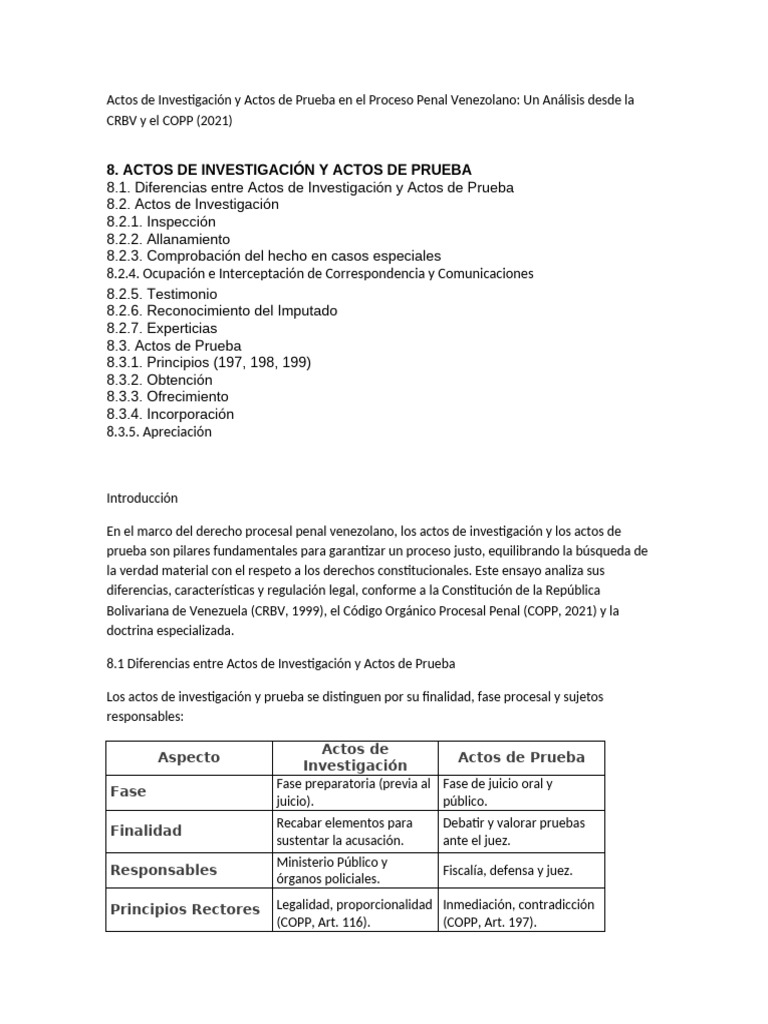 Actos de Investigación y Prueba en Venezuela | PDF | Ley procesal ...
