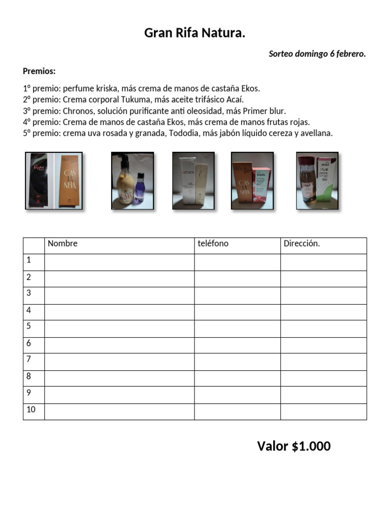 Rifa Natura: Premios y Participación | PDF