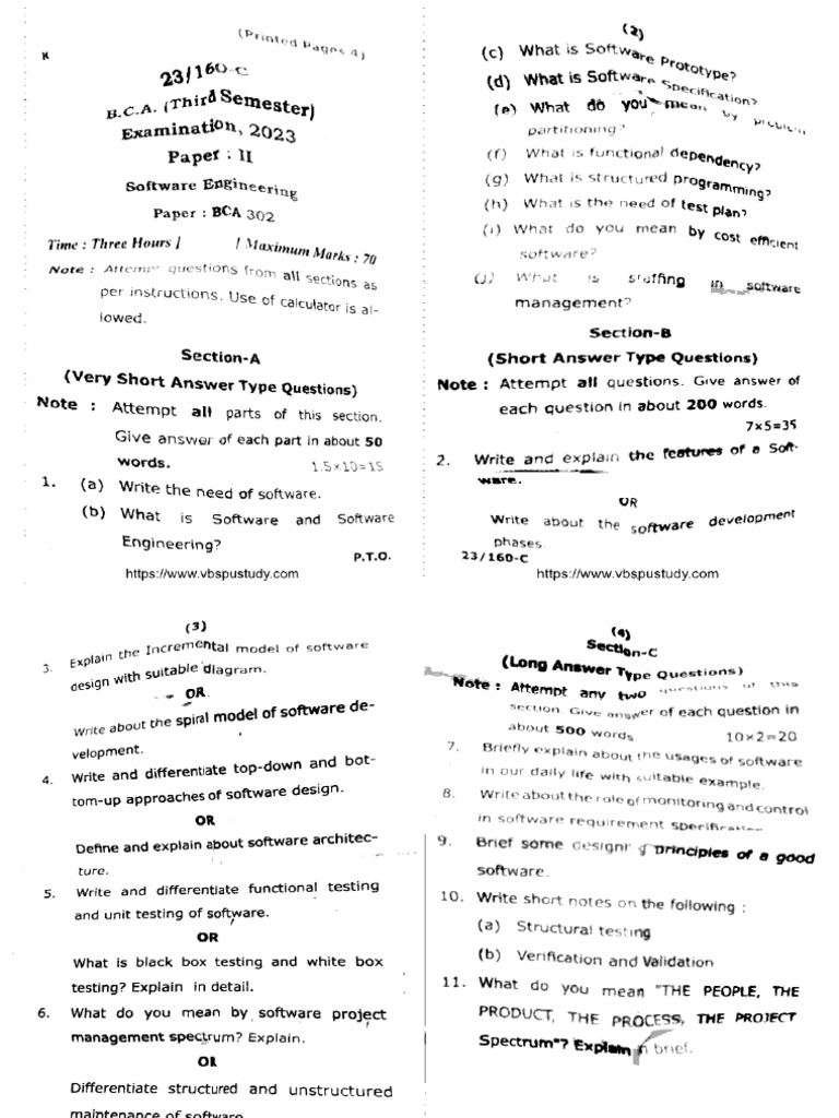 Bca 3 Sem Software Engineering 23 160 C 2023 | PDF