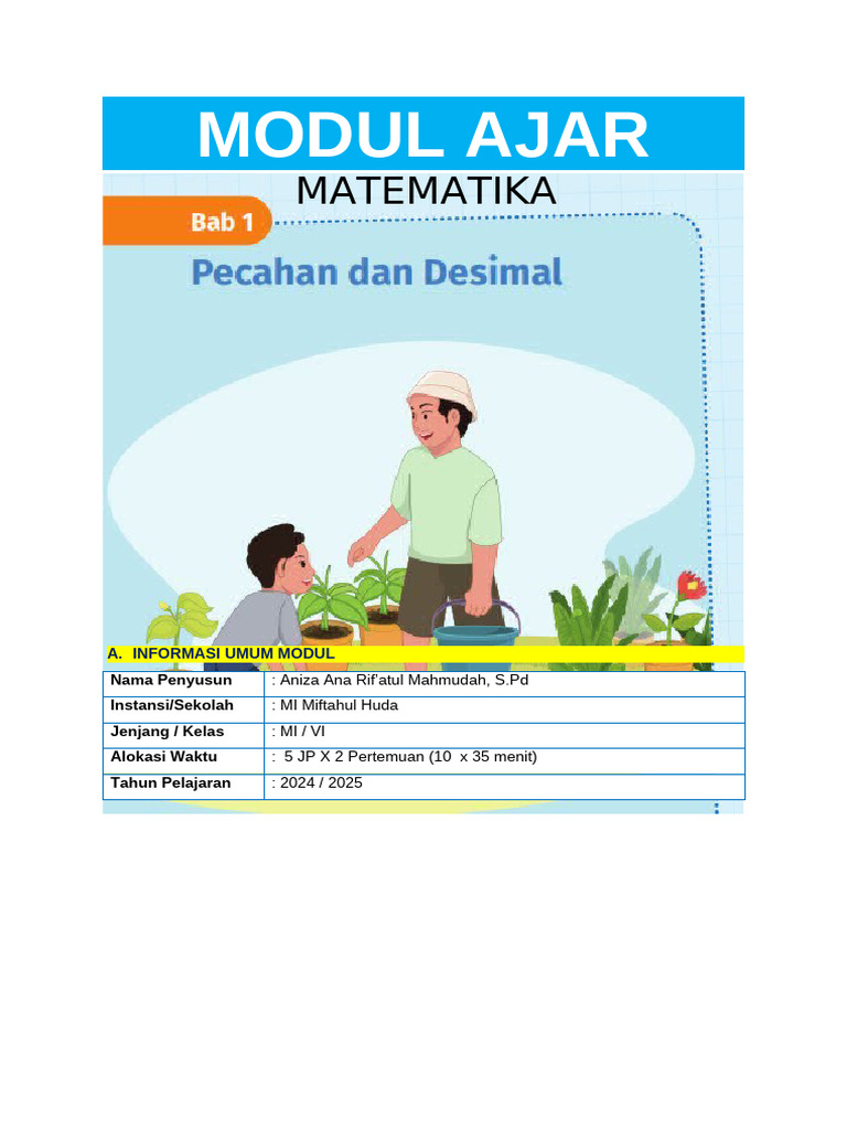 Modul Ajar Pecahan dan Desimal Kelas 6 | PDF