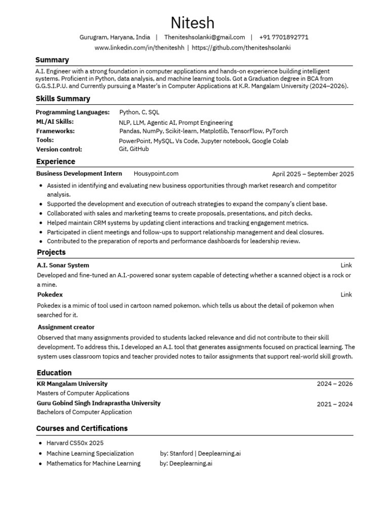 Nitesh New Resume | PDF | Artificial Intelligence | Intelligence (AI ...