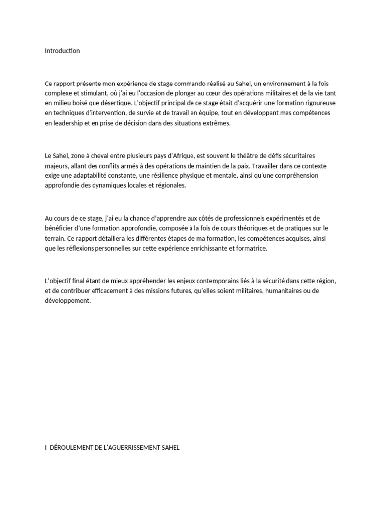Rapport sur le stage commando au Sahel | PDF