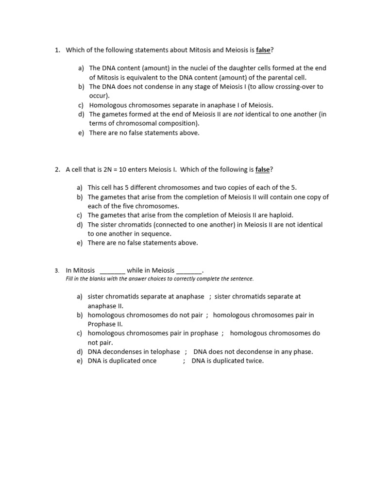 Chapter 13 Practice Questions | PDF | Meiosis | Mitosis