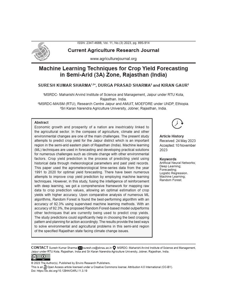 Machine Learning for Crop Yield in Rajasthan | PDF | Machine Learning ...
