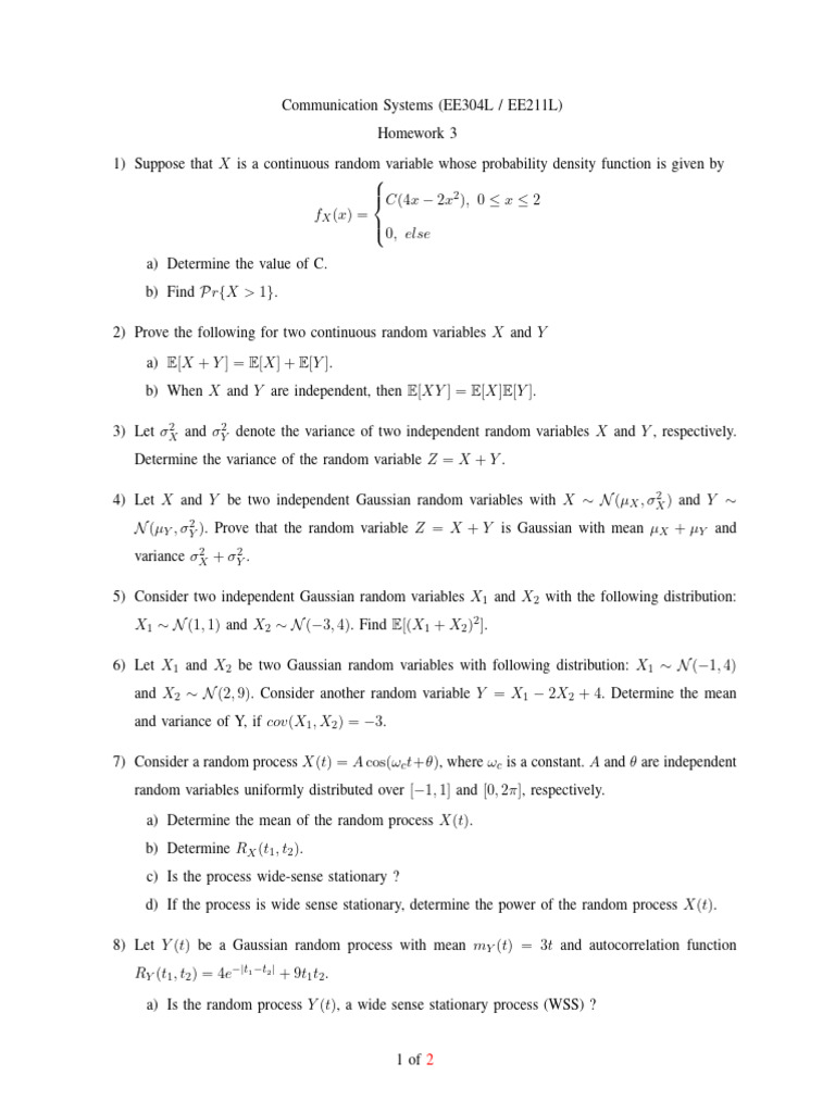 Communication Systems Homework Solutions | PDF | Spectral Density ...