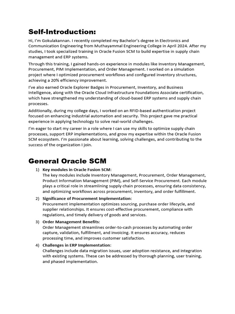 Gokulakannan's Oracle SCM Expertise | PDF | Supply Chain Management ...