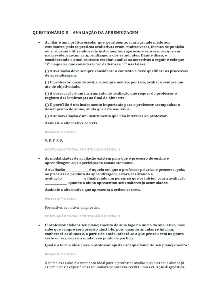 Avaliação da Aprendizagem na Educação | PDF | Aprendizado | Comentários