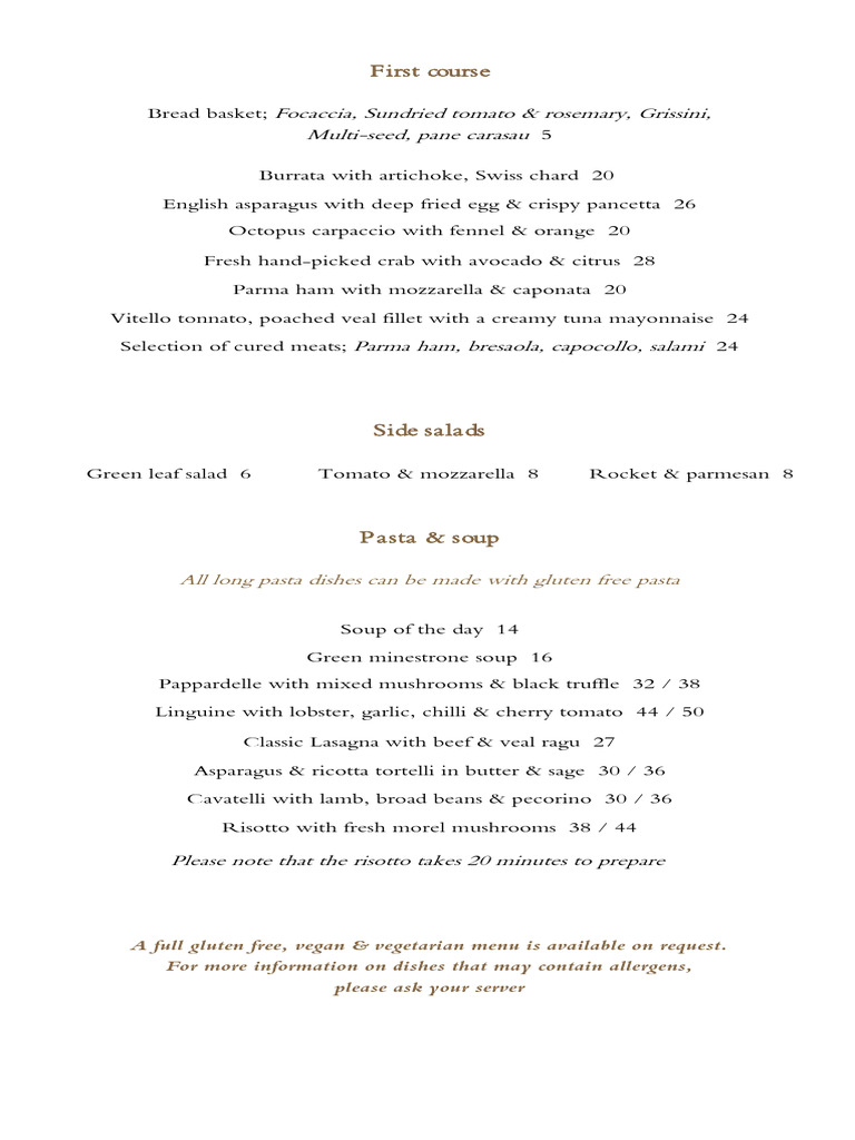A La Carte Menu Highlights | PDF | Pasta | Salad