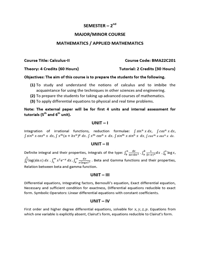 Calculus II Course Outline and Syllabus | PDF | Equations | Integral