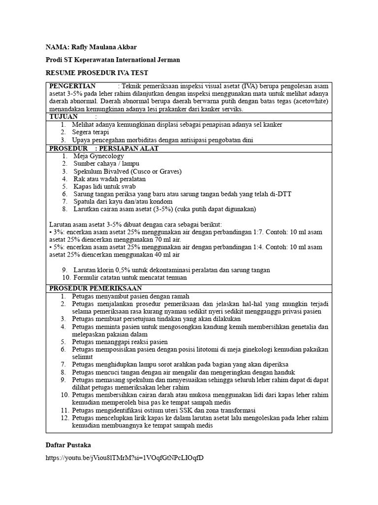 Prosedur IVA Test untuk Deteksi Kanker Serviks | PDF