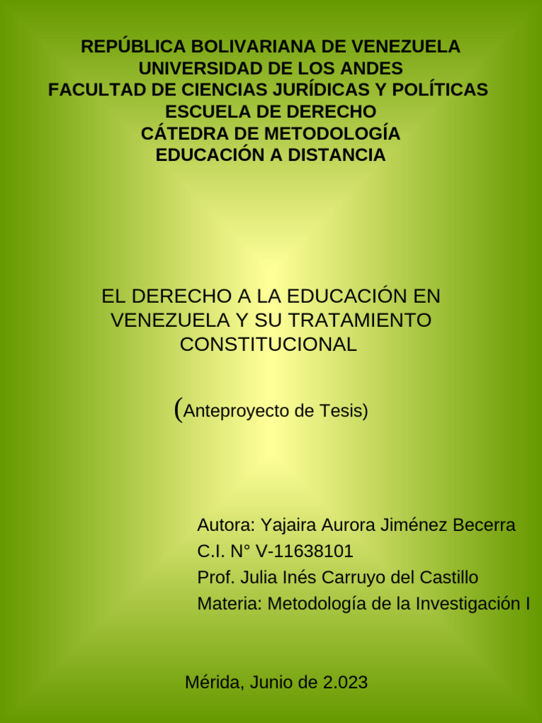 Anteproyecto Derecho A La Educación Como Derechos Humanos - Yajaira ...