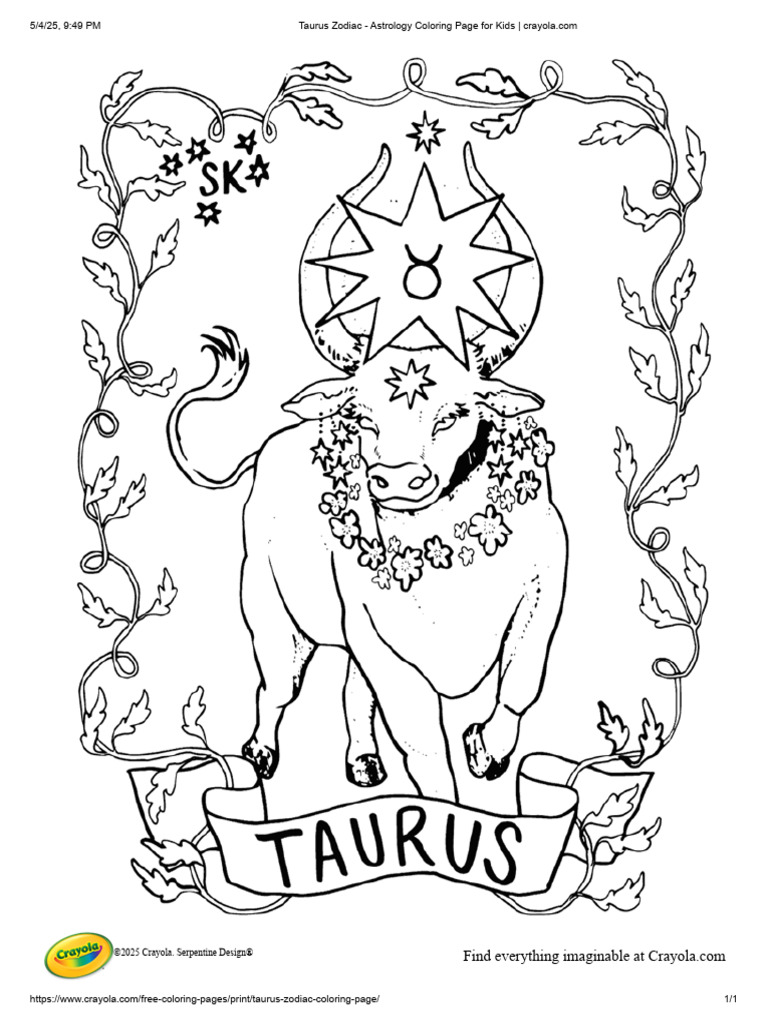 Taurus Zodiac Coloring Page for Kids | PDF