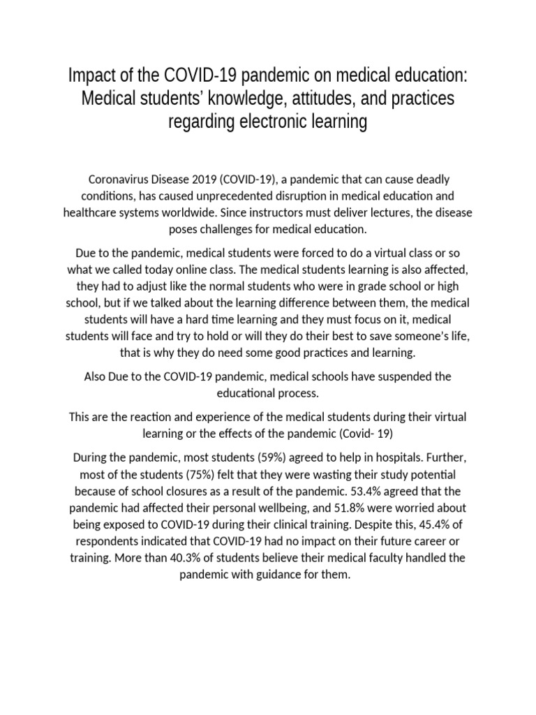 COVID-19's Impact on Medical Education | PDF | Pandemic | Medical Education