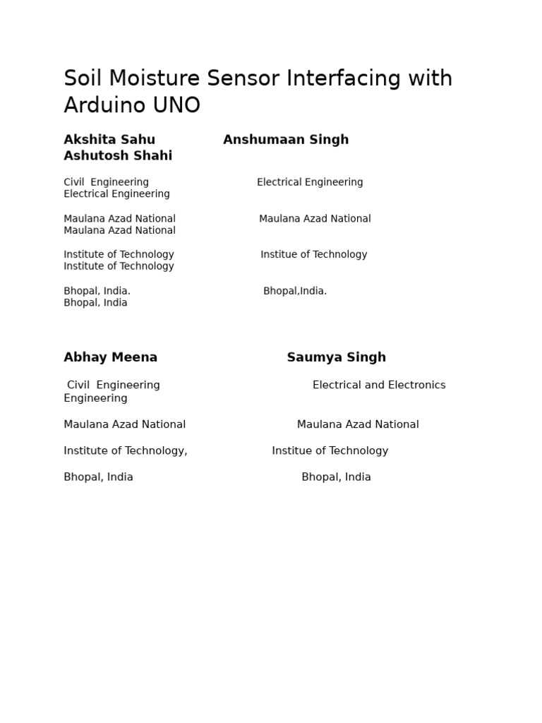 Soil Moisture Sensor Interfacing with Arduino UNO | PDF | Voltage ...