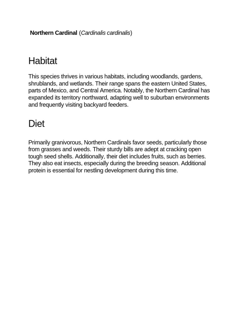 Northern Cardinal Habitat and Diet Guide | PDF