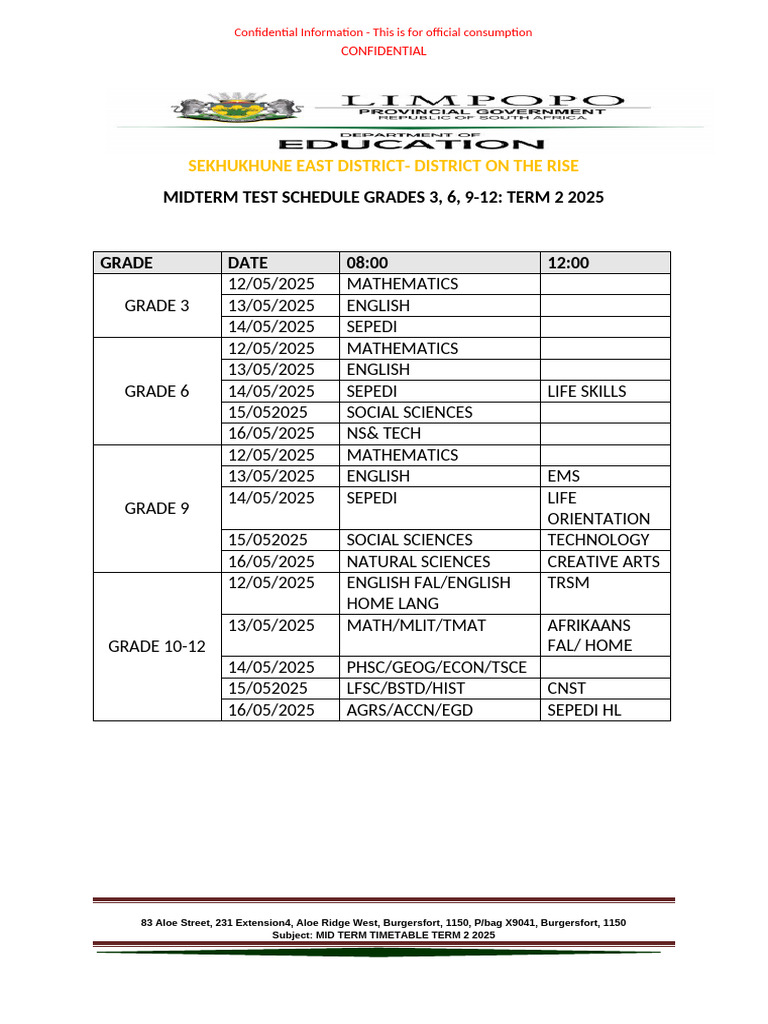 Midterm Exam Schedule Term 2 2025 | PDF