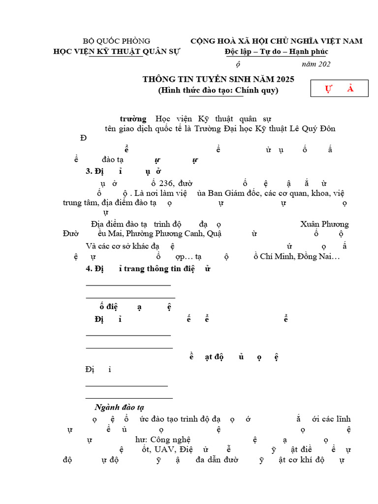 2025 DựthảoThôngtintuyểnsinh | PDF