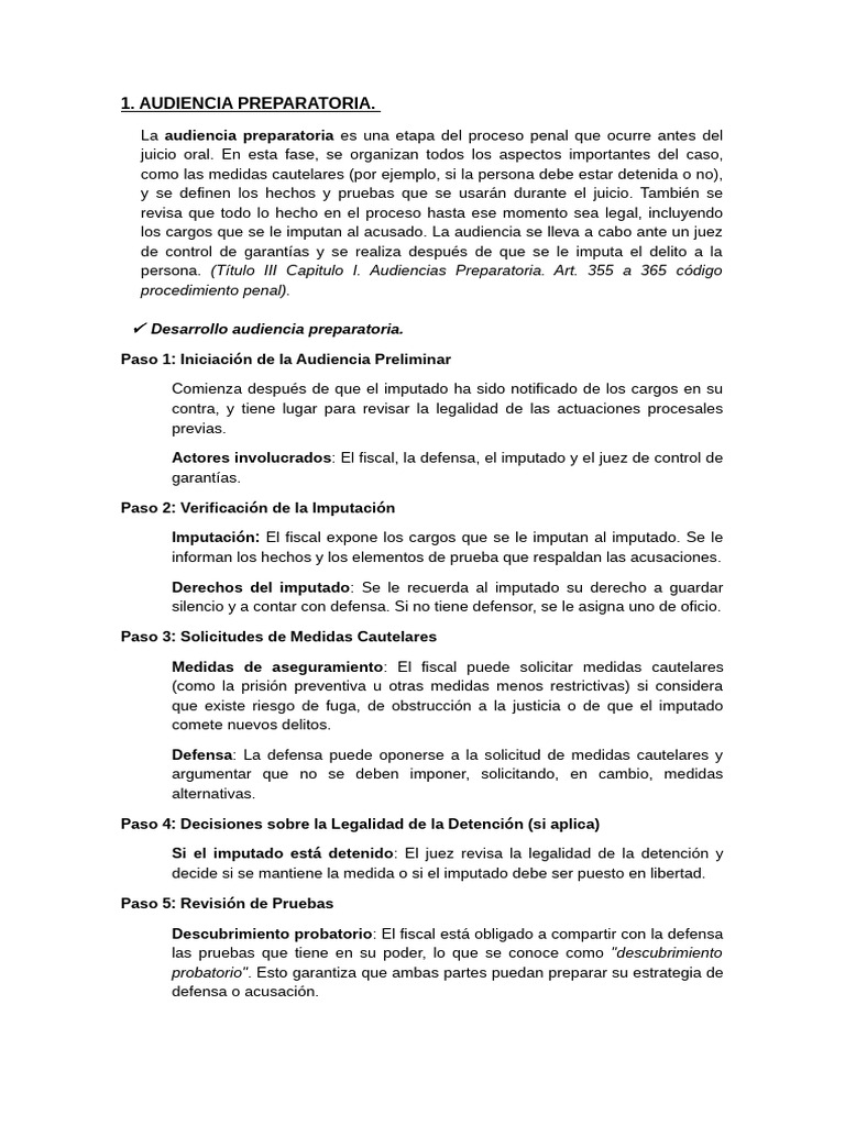 Etapas de la Audiencia Preparatoria | PDF | Mandato | Fiscal