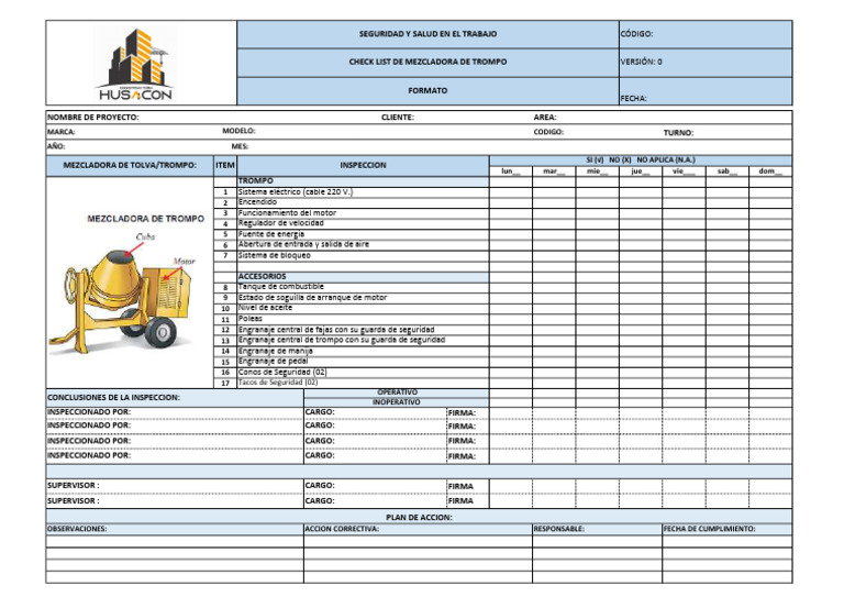 Check List de Mezcladora de Trompo | PDF