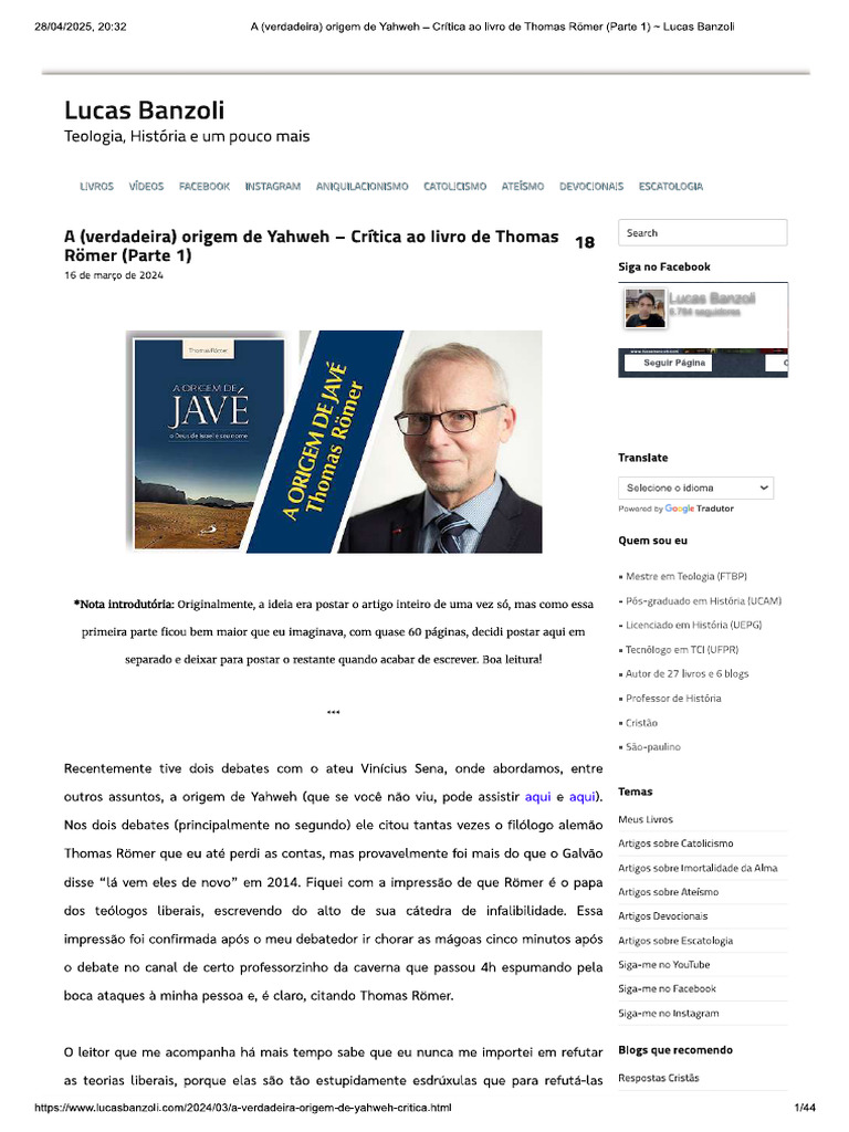 Crítica ao livro de Thomas Romer | PDF
