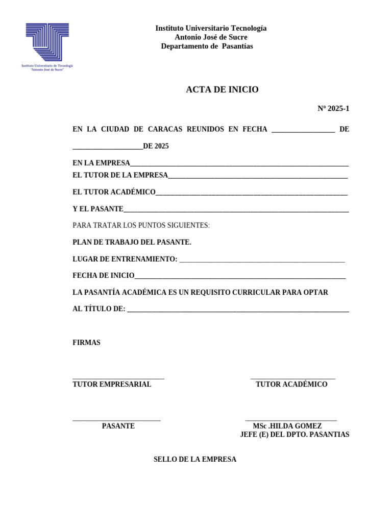 Acta de Inicio para La Empresa | PDF