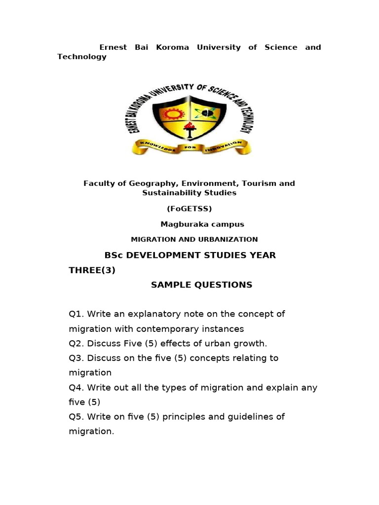 Migration and Urbanization Study Questions | PDF | Human Migration ...