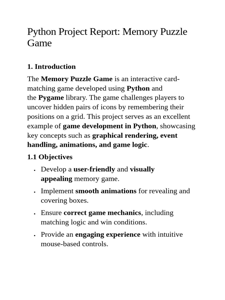 Python Memory Puzzle Game Report | PDF | Icon (Computing) | Rendering ...
