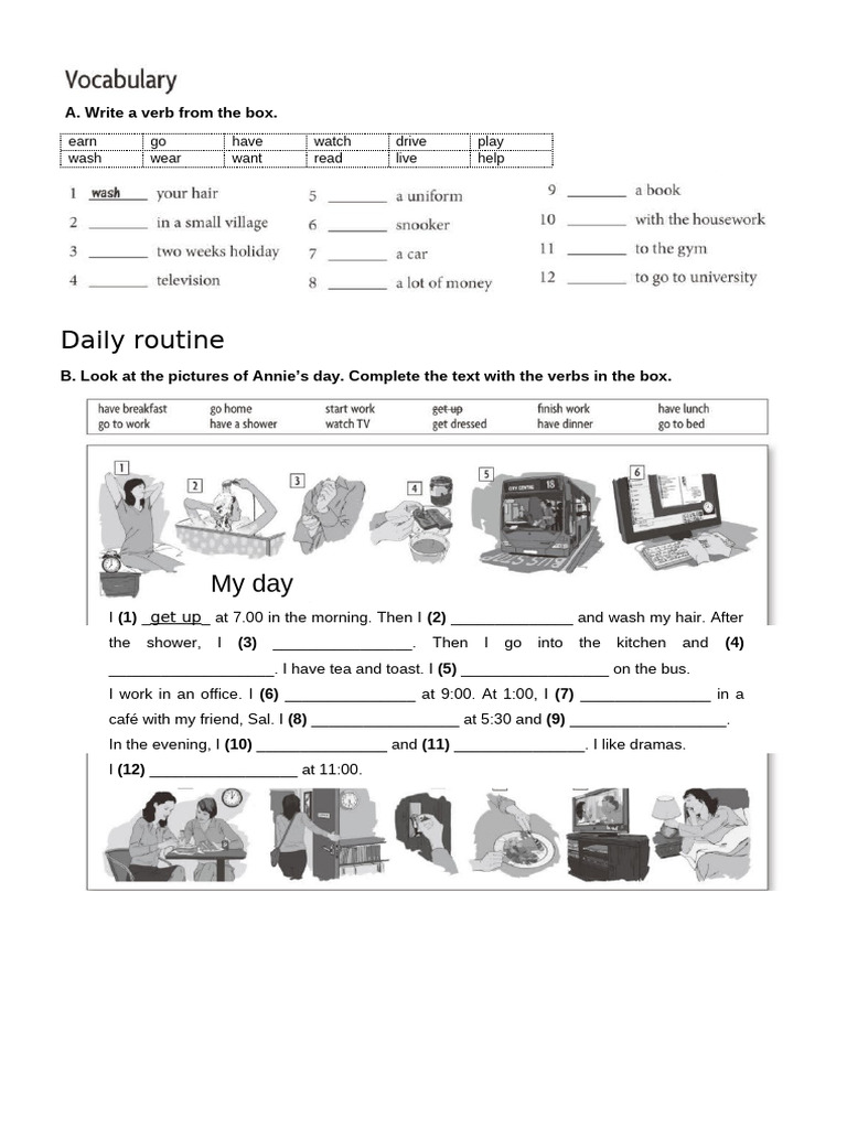 Daily Routine Verb Exercise | PDF