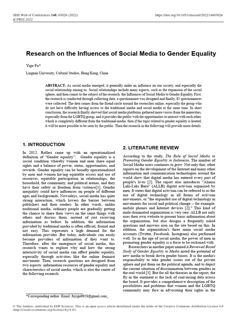 Social Media's Impact on Gender Equality | PDF | Gender | Gender Studies