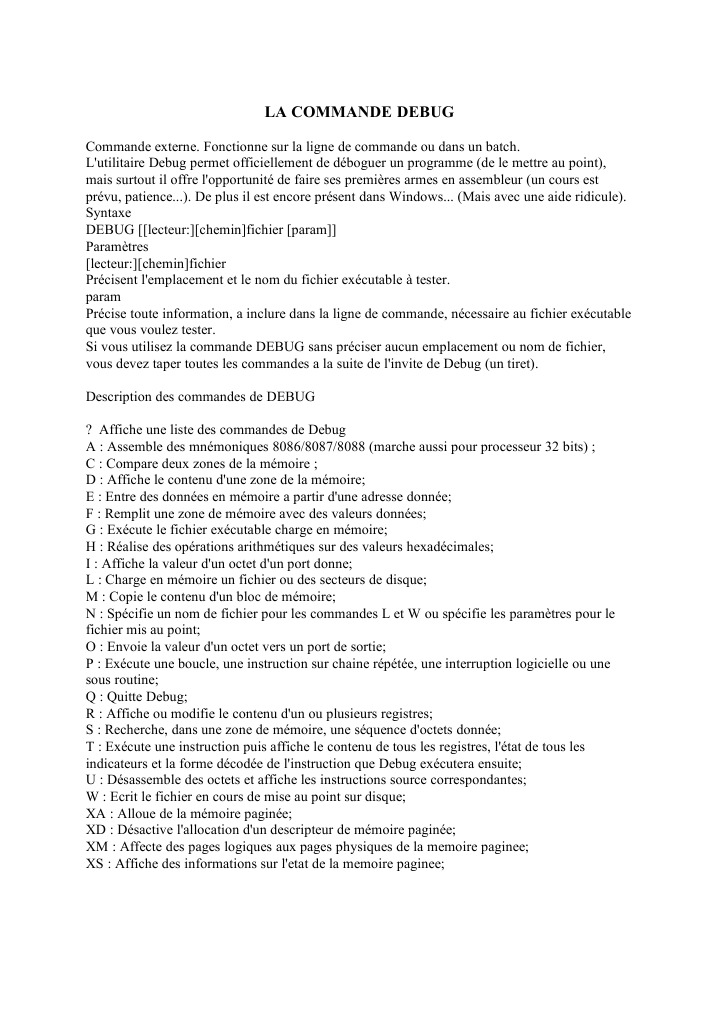 Utilisation de la commande DEBUG DOS | PDF | Fichier informatique ...