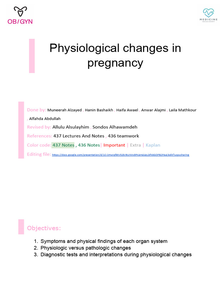 Physiological Changes During Pregnancy | PDF | Kidney | Anemia