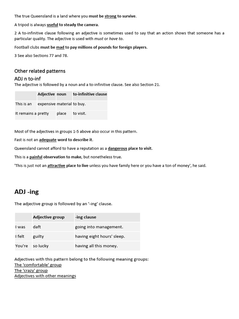 Adjective Patterns in English Grammar | PDF | Adjective | Syntax