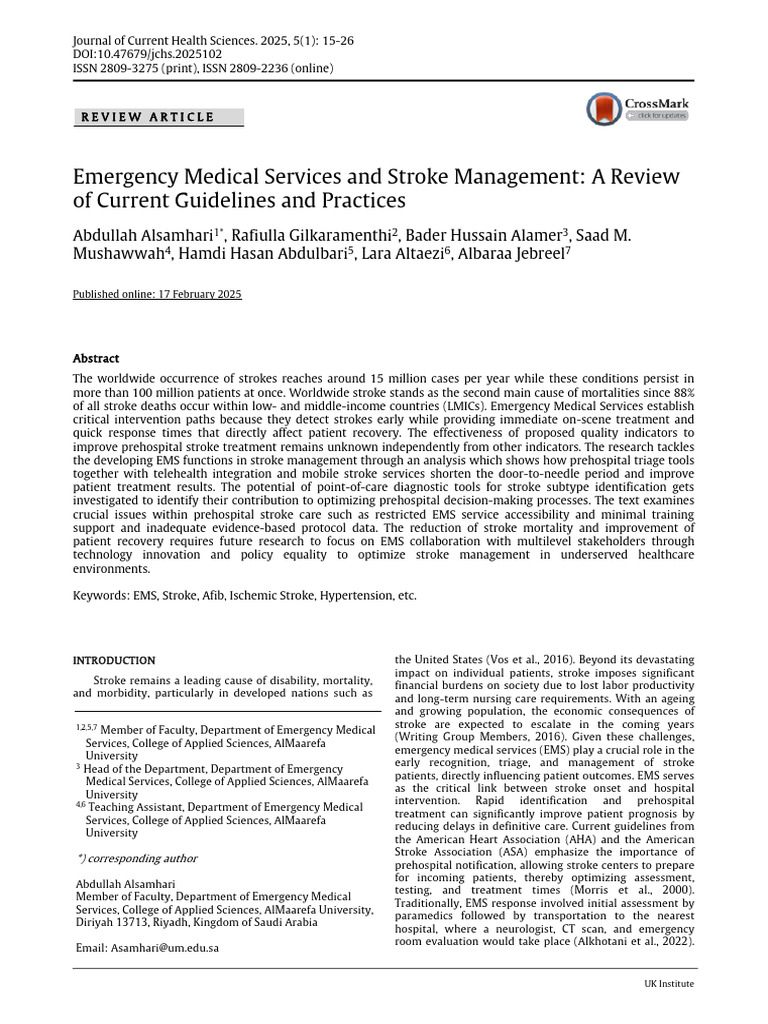 EMS Role in Stroke Management Review | PDF | Stroke | Emergency Medical ...
